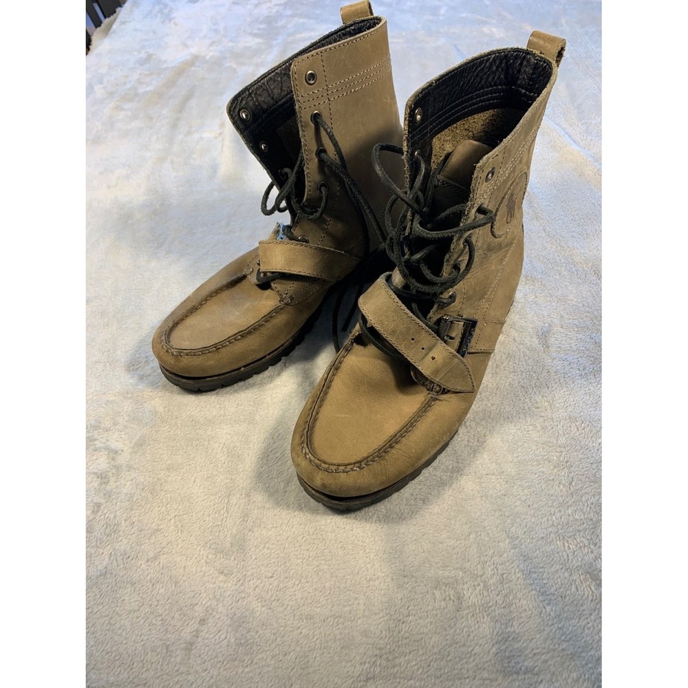 Polo Ralph Lauren Ranger Men's Boot 8.5 D Tan Moc Toe Stitching Leather Men Size